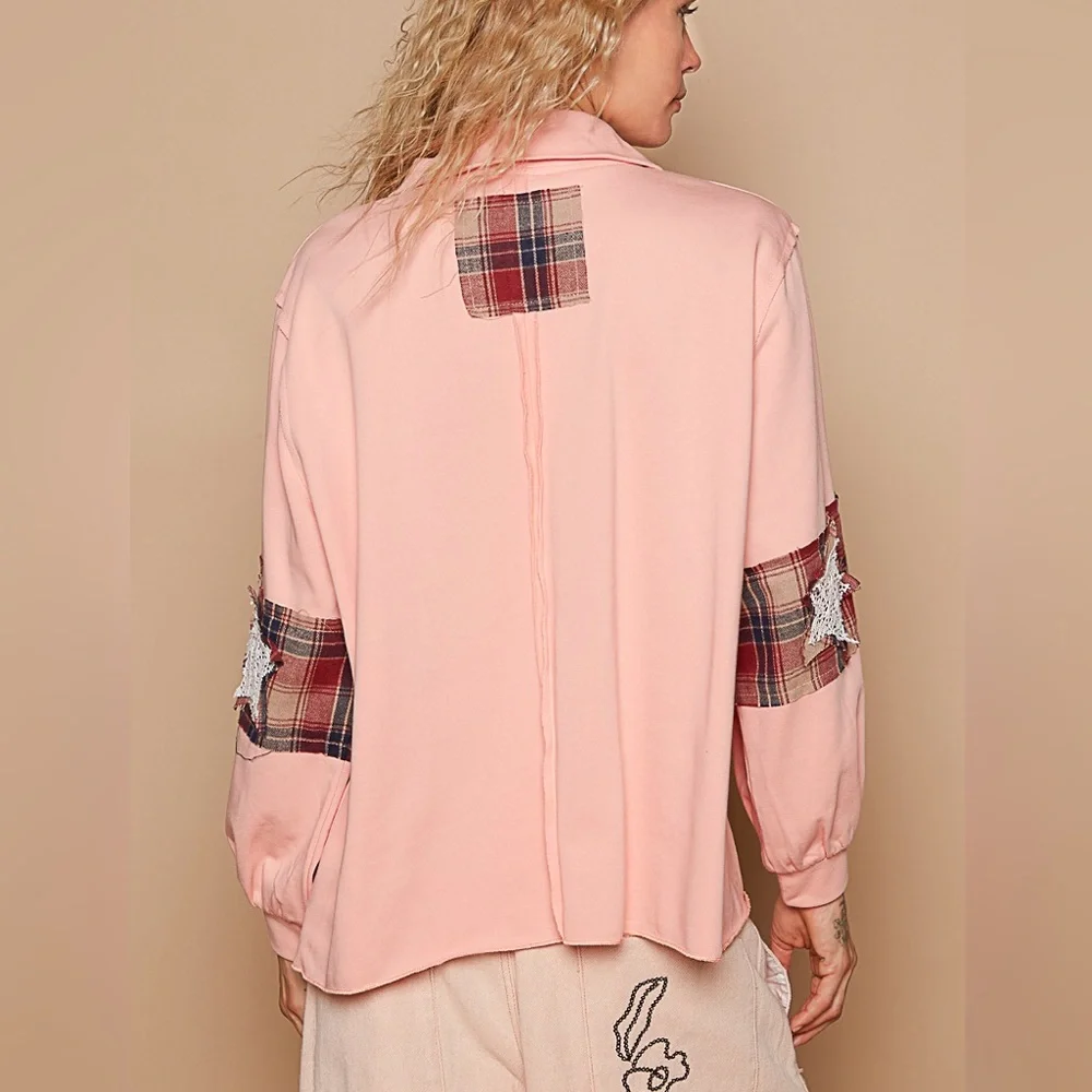 POL STAR top patchwork long sleeve pullover pink - Picture 3 of 3